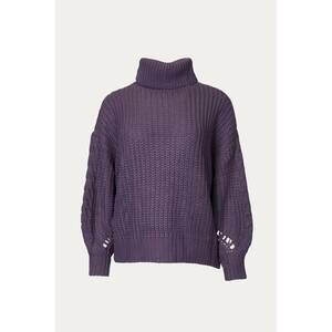 NEW SWEATERLAND cable-knit turtleneck sweater in dark purple grey